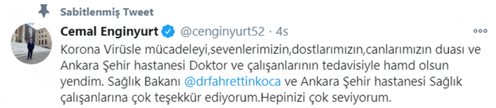 CEMAL ENGİNYURT KORONAVİRÜSÜ YENDİ